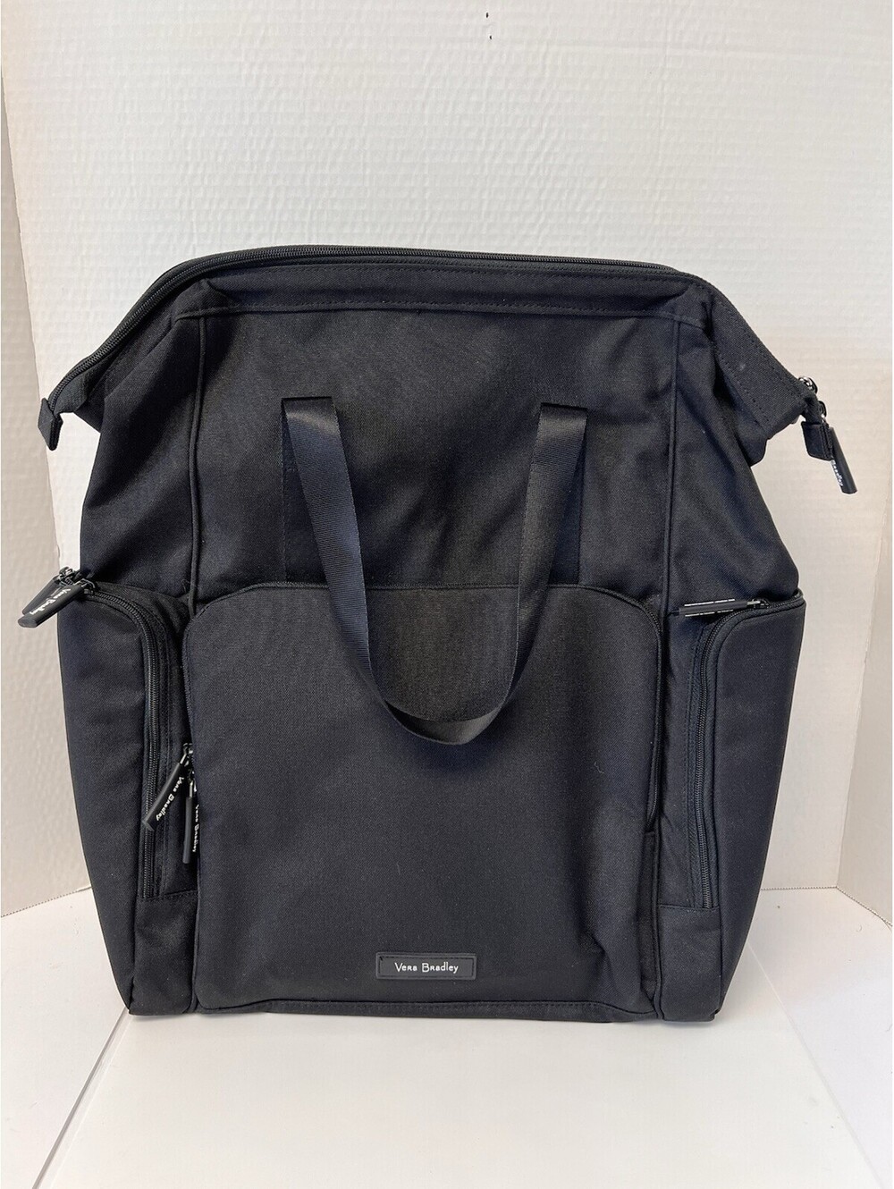 Vera Bradley Black Diaper Backpack Multi Pocket Hinge Mouth Opening, Exc Cond
